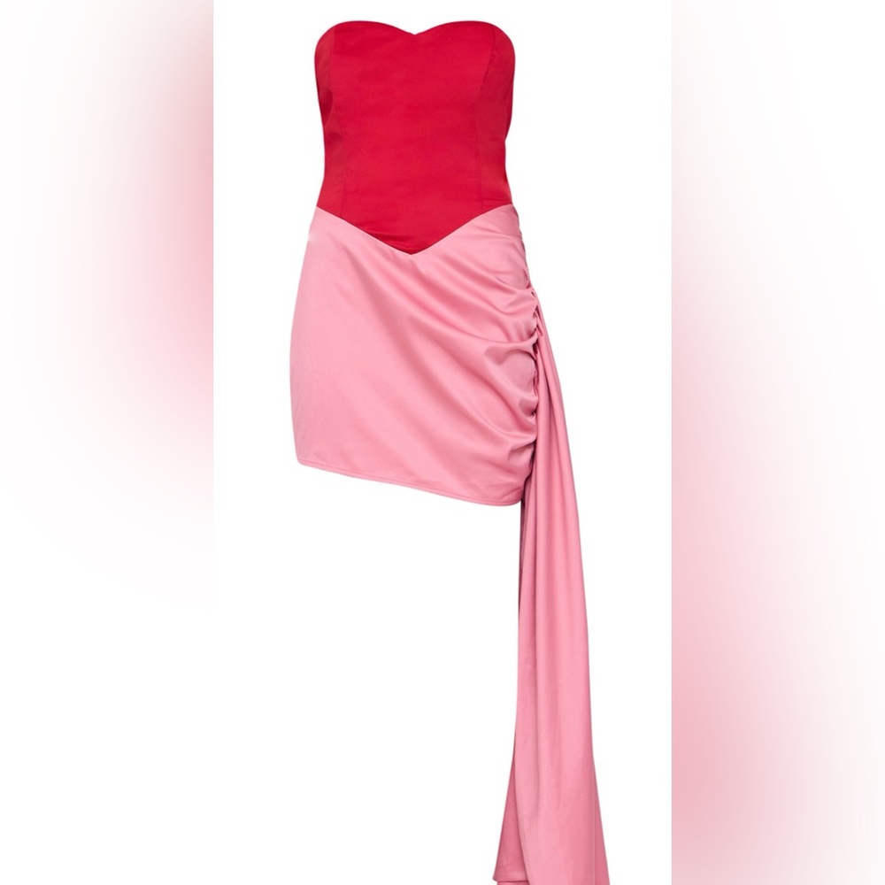 Keep it cute with this red and pink combo dress.